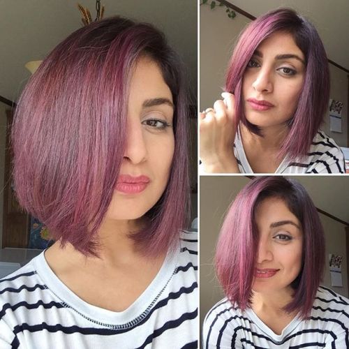 Purple Stacked Bob Hairstyles with bangs