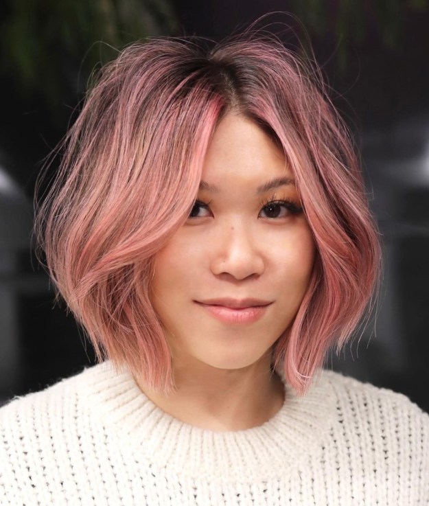 Rose Gold Bob with Dark Roots