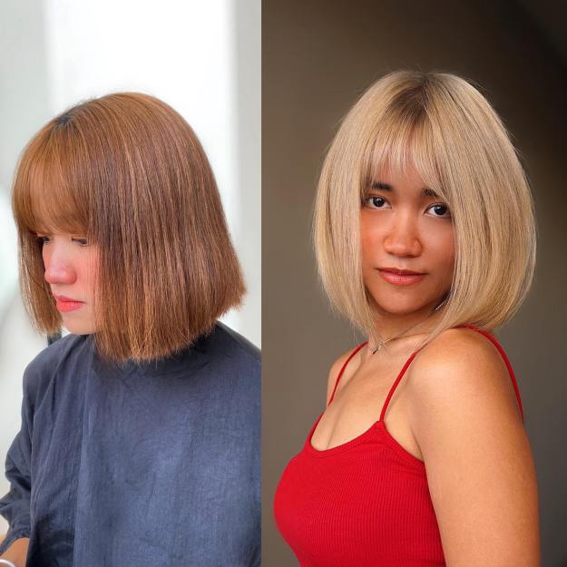 Rounded Blonde Bob with Thin Bangs