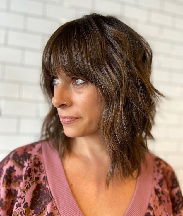 Shaggy Long Bob with Bangs and Choppy Layers