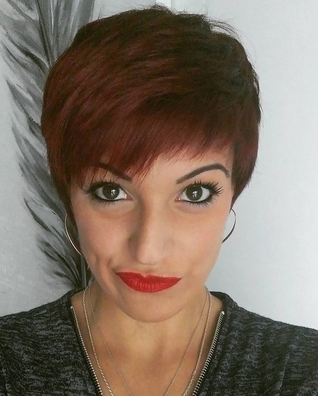 Textured copper pixie with feathered bangs