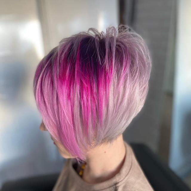 short pink red bob hair style