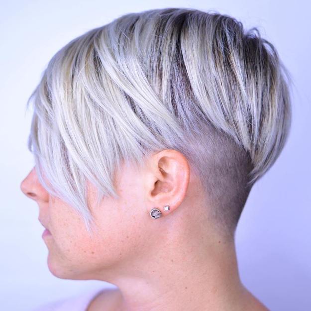 Short Platinum Blonde and Purple Hairstyle