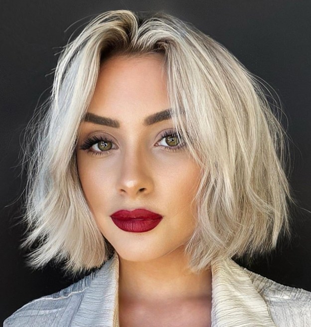 Short Platinum Blonde Bob with Dark Roots