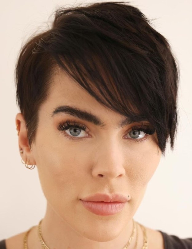 Side Parted Brown Pixie Cut