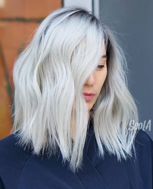 Snow Blonde Hair with Dark Roots