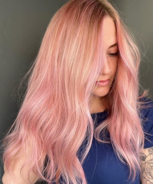 Soft Pink Hai with Peachy Root Smudge