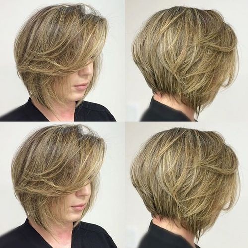 Stacked Bob Cut with Angled Side Bangs - Stylish Short Hairstyles for Girl Thick Hair