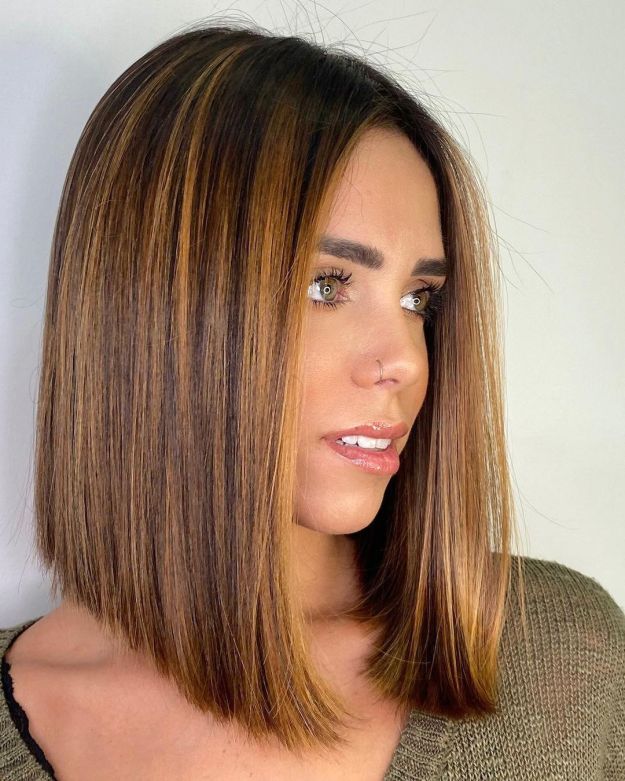 Straight Shoulder Length Bob with Copper Balayage