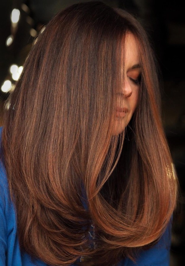 Thick Long Hair with Round Layers and Natural Brown Balayage