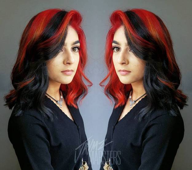 Two-Tone Black And Red Hair