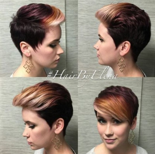 two toned long pixie cut with colored bangs