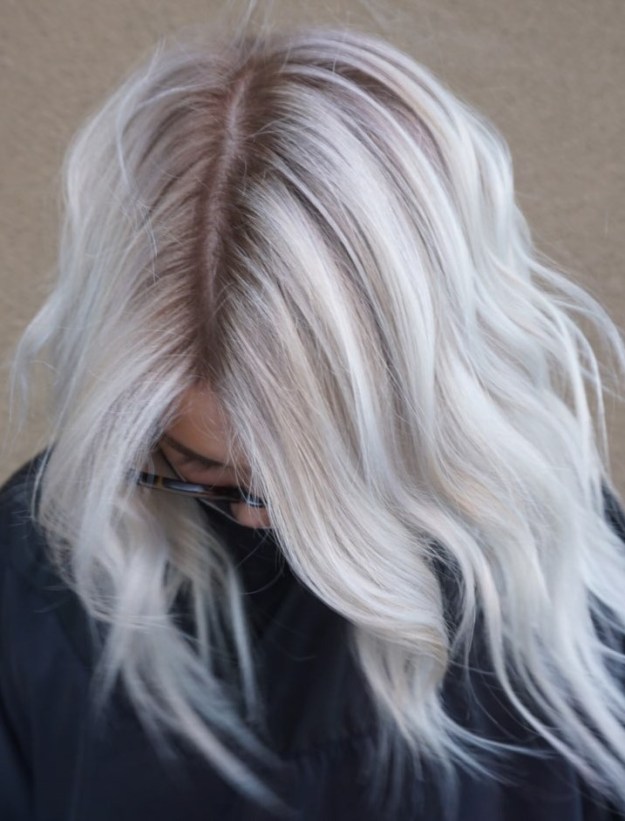 Very Light Blonde Color with Darkened Roots