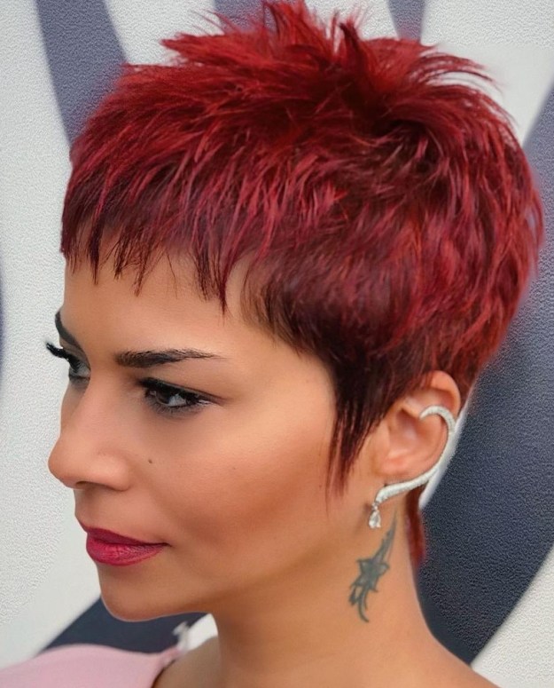 Vibrant Red Pixie for Fine Hair