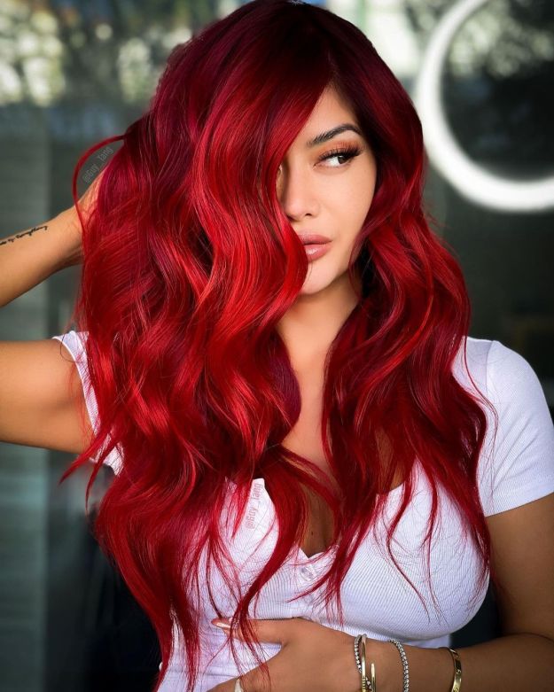 Vivid Red Hair Color with Dark Roots