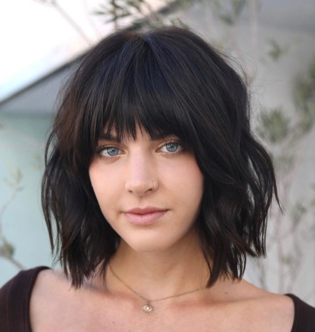 Wavy Bob with Front Bangs for Thick Hair