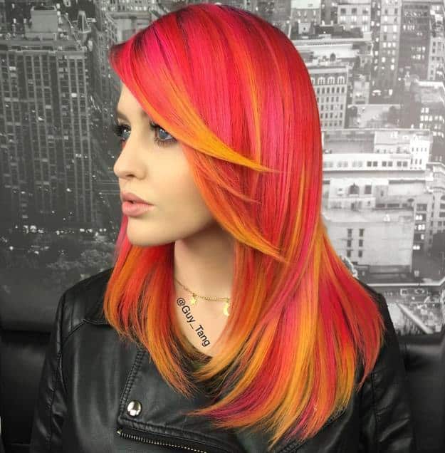 yellow highlights for pink red hair