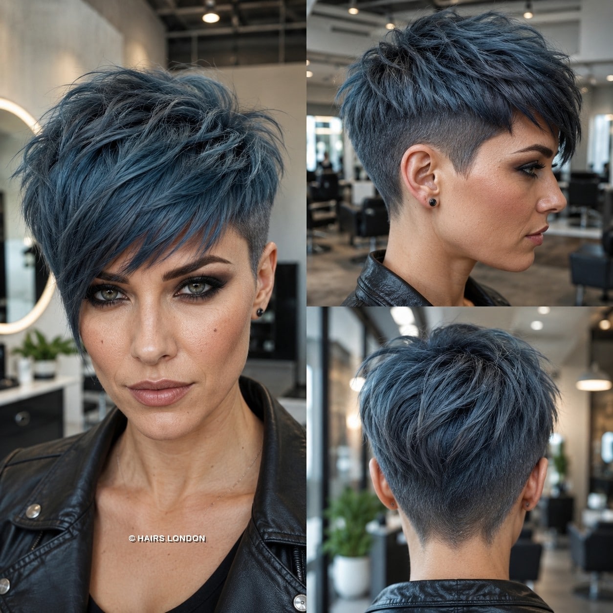 Stormy Steel Blue Pixie Hair
