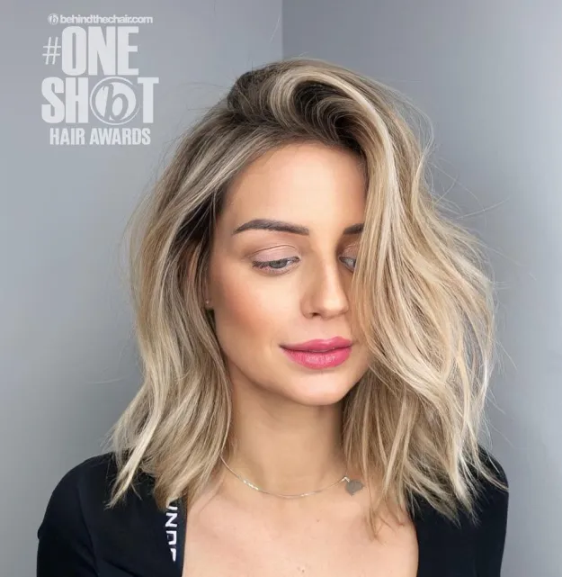 Blonde Cut with Side-Parted Hair