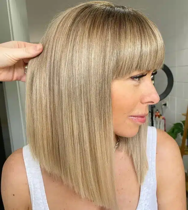 Thick Bangs with a Polished A-Line Bob