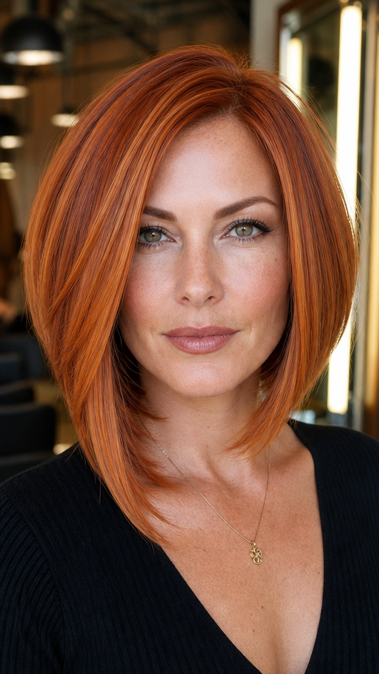 22 Neck-Length Blunt Bob Hairstyles Burnished Copper Ginger Hair