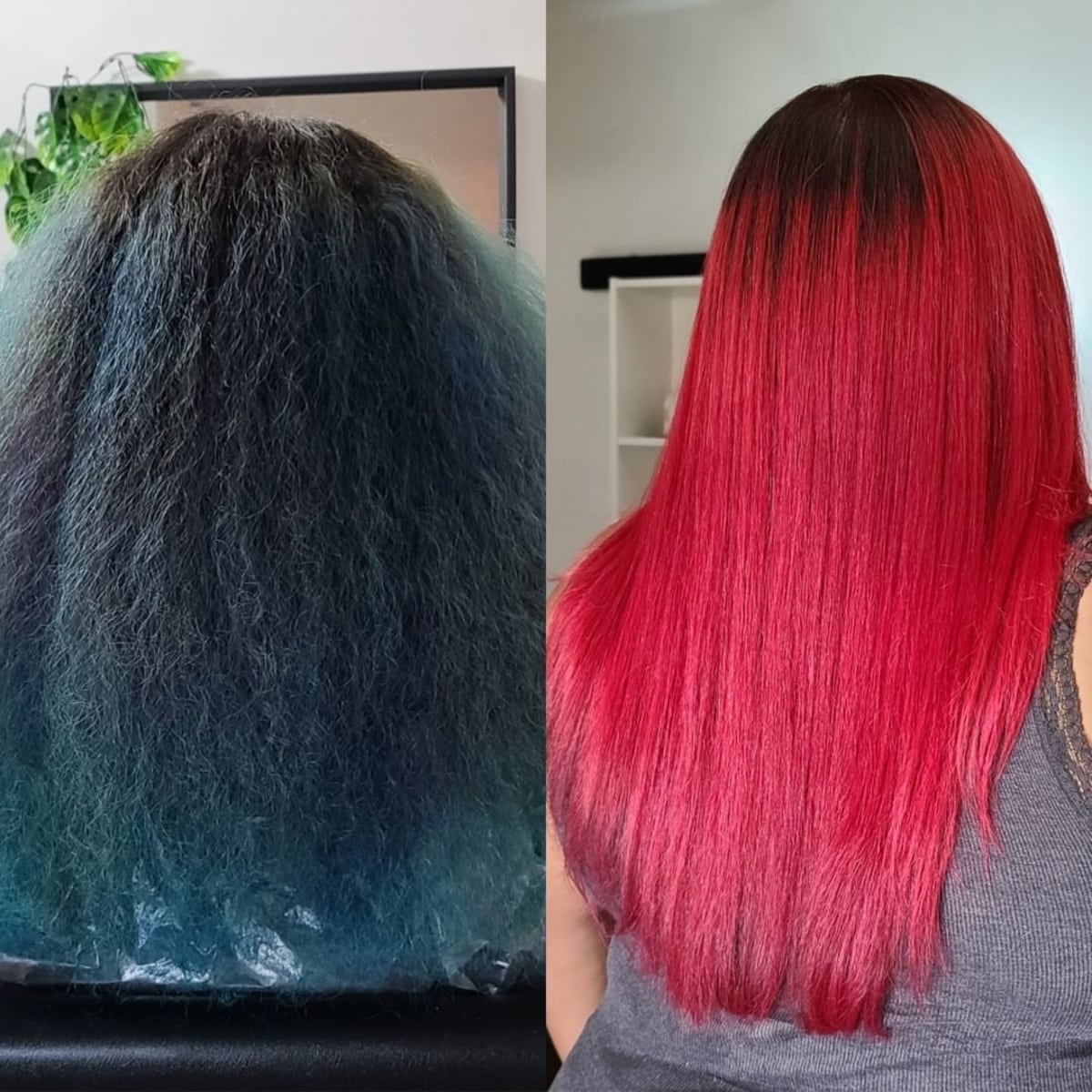 After and Before For Bright Red Hair Color Transformation