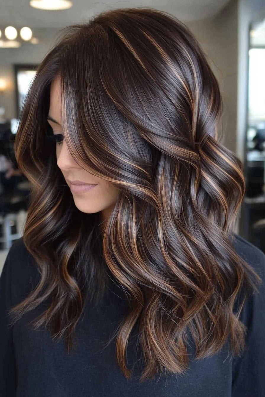 Chocolate Brown with Golden Caramel Highlights