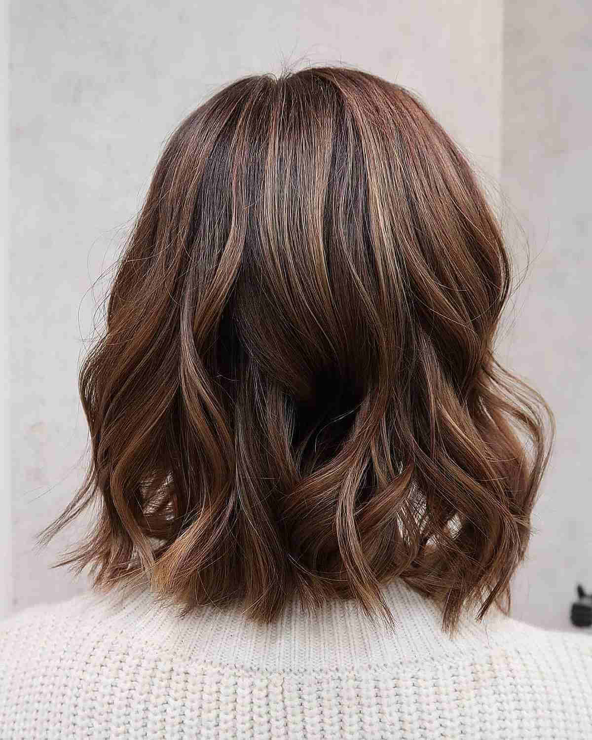 Chocolate lob Hair with Subtle Waves