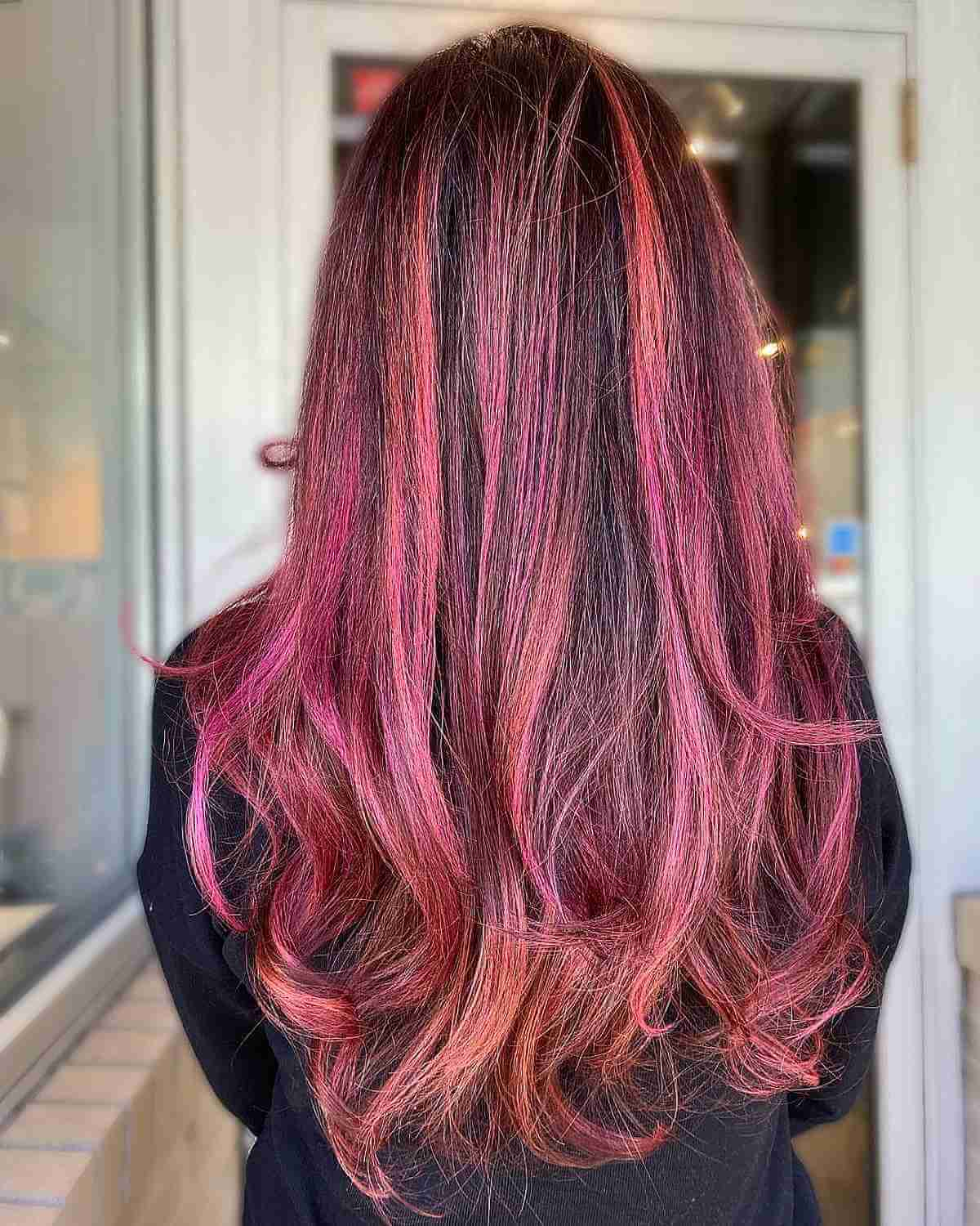 Dark Pink Highlights with Long Layers