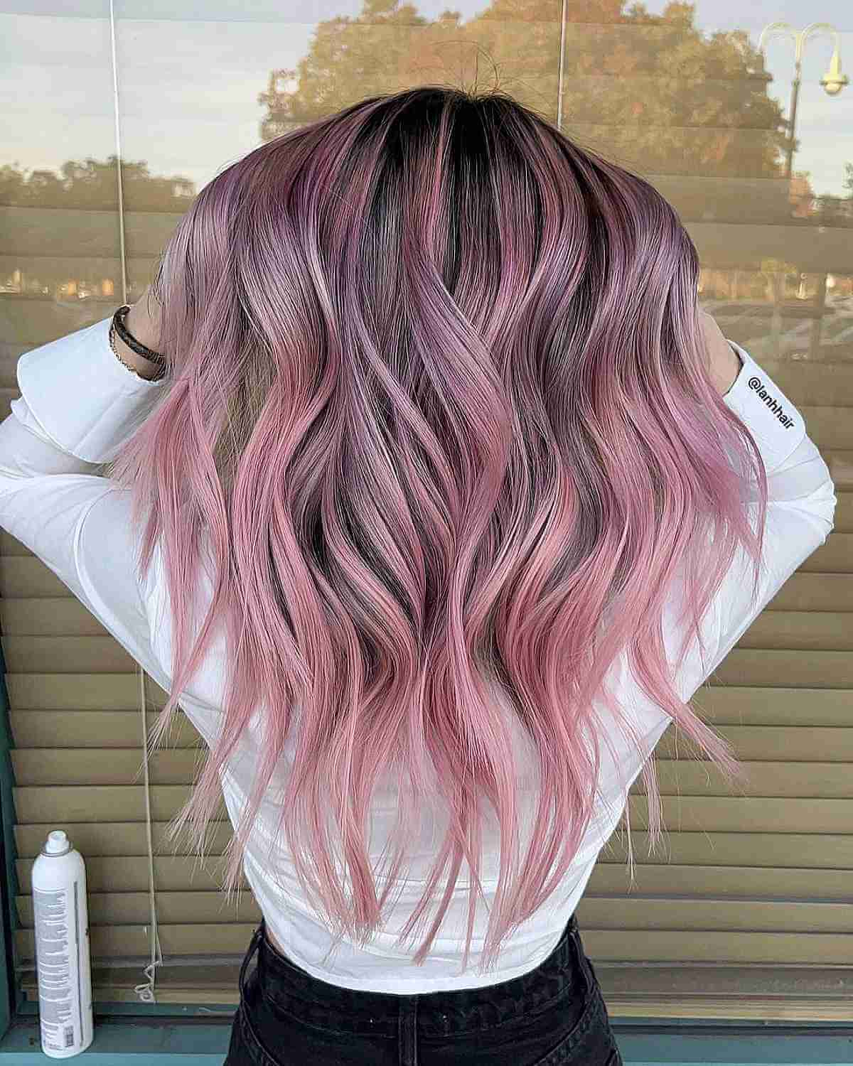 Darker Roots with Pink Pastel Balayage