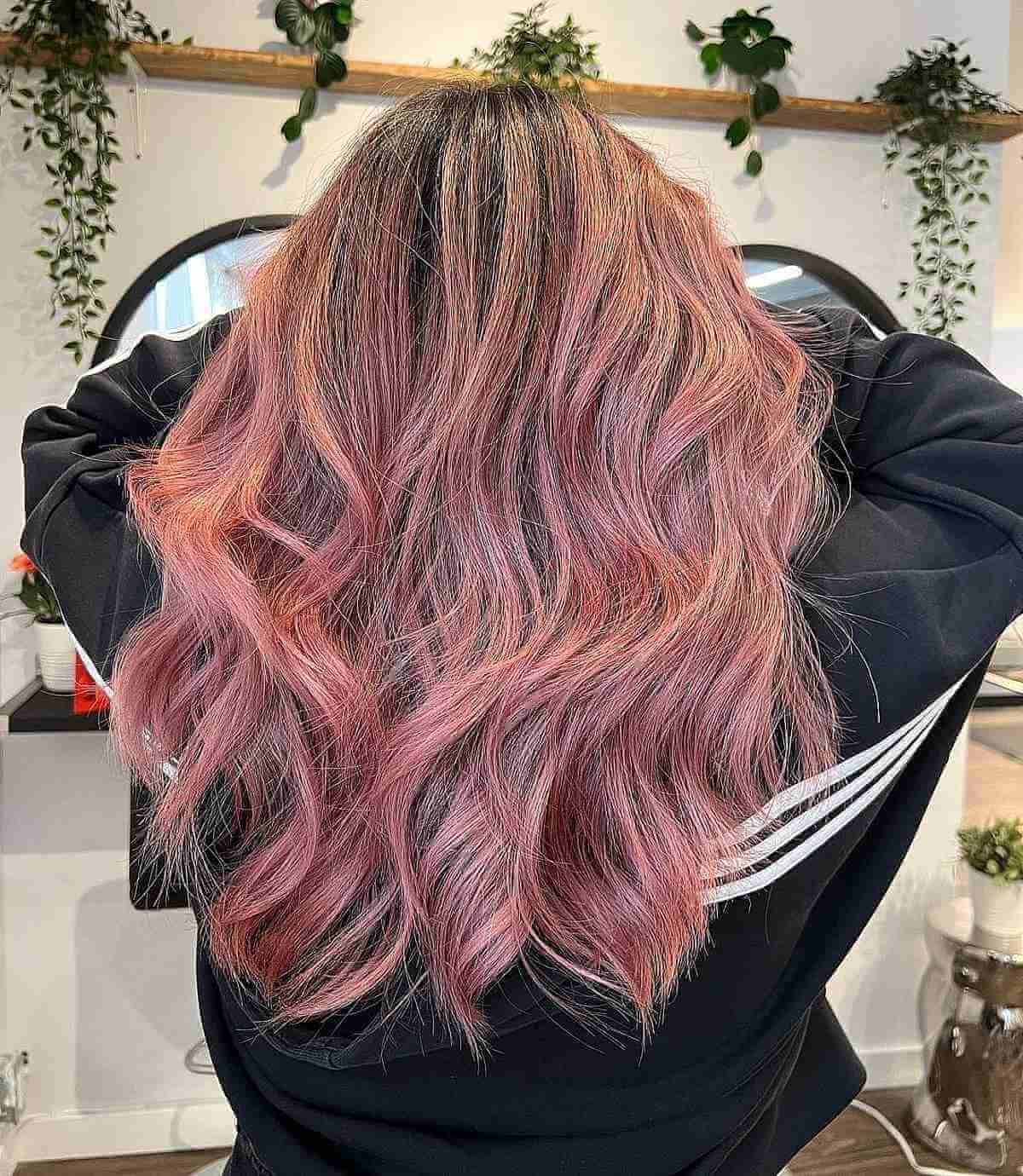 Dusty Pink Balayage on A U-Shaped Wavy Hair