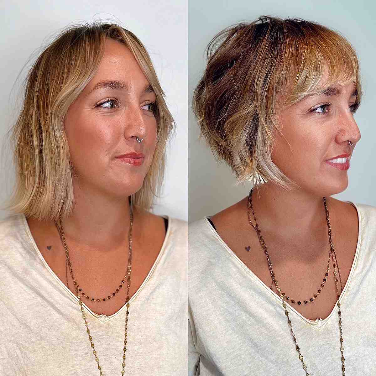 Feathered Bangs on Mini Stacked Bob