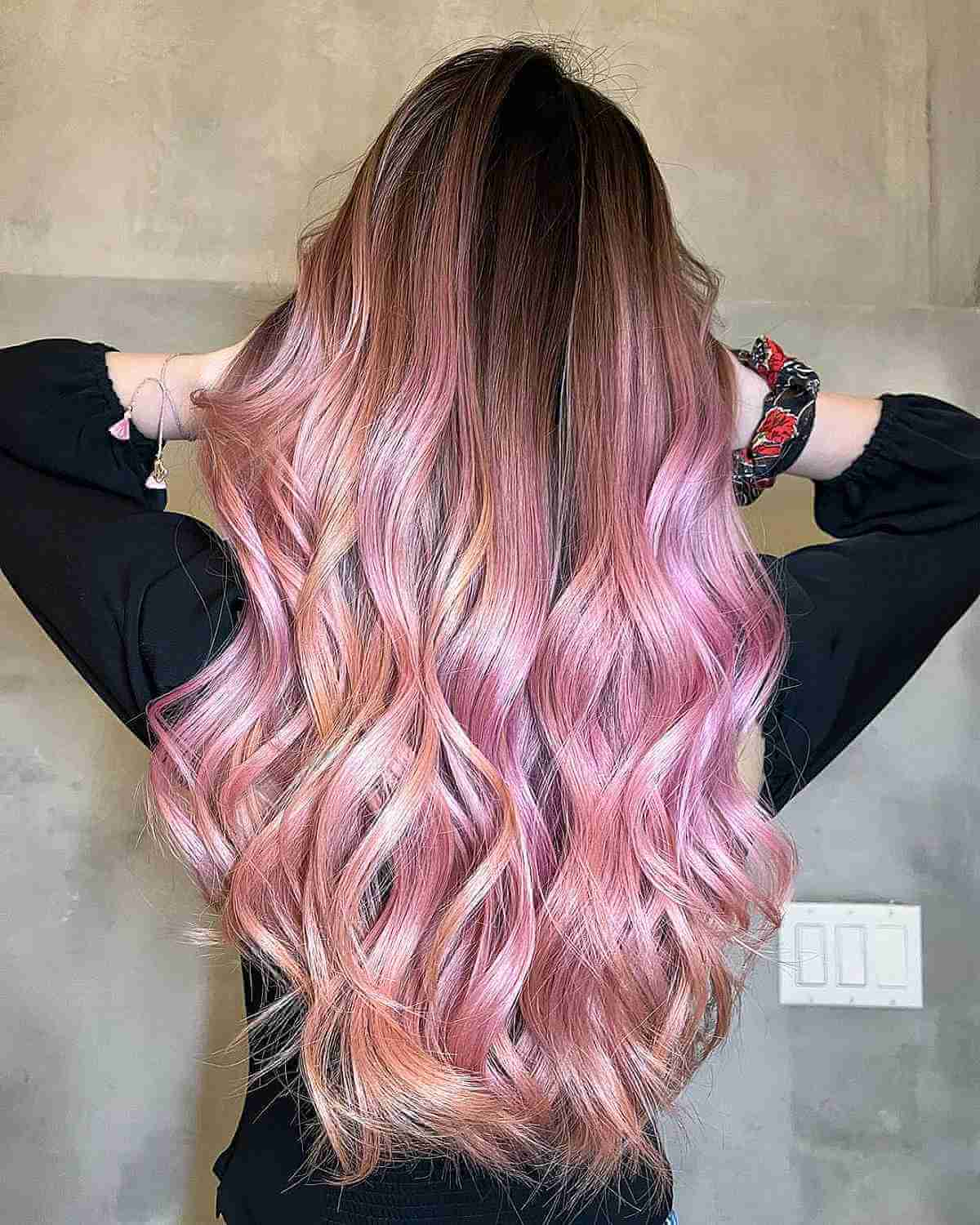 Glossy Light Pink Ombre on Brown Hair