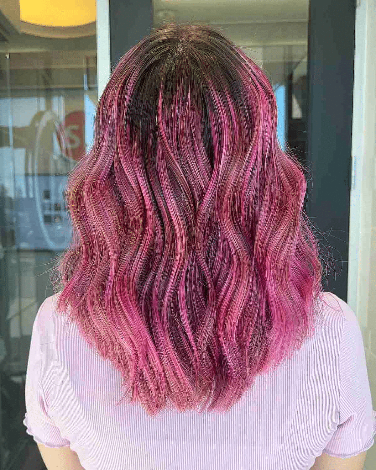 Hot Pink Balayage on Mid-Length Hair