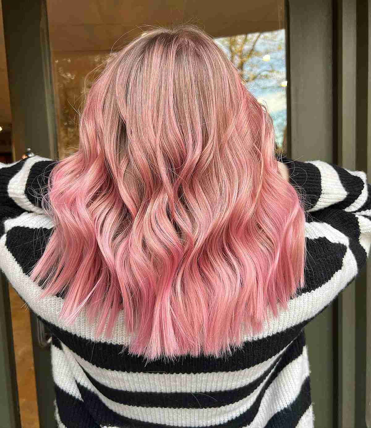 Light Brown Hair with A Peachy Pink Shade