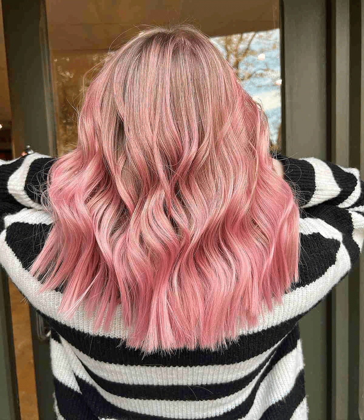 Light Brown Hair with A Peachy Pink Shade