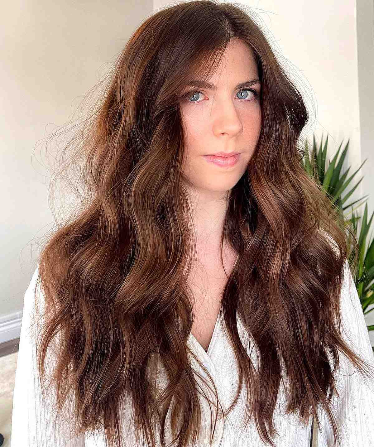 Middle-Parted Long Chocolate Brown Hair