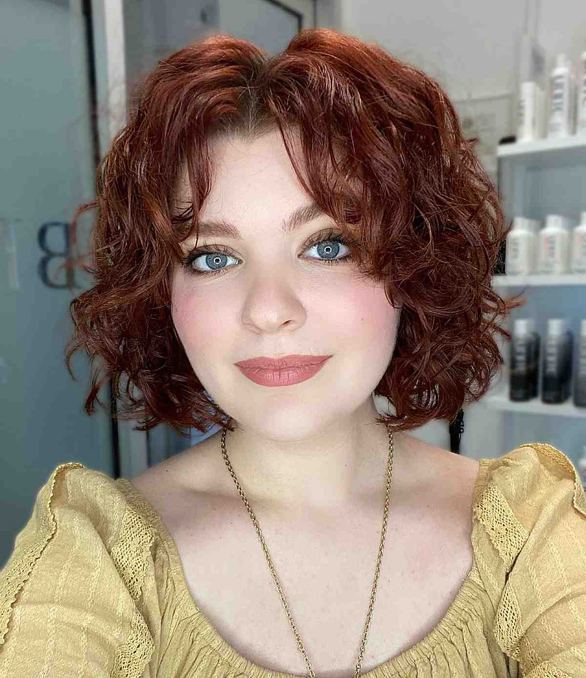 Natural Curls on Middle Part Short Hair
