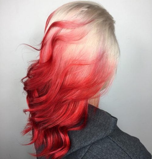 Red and Blonde Side Swept Style
