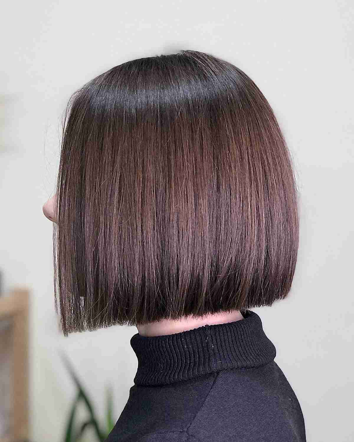 Short-Length Blunt Cut on Brunette Hair