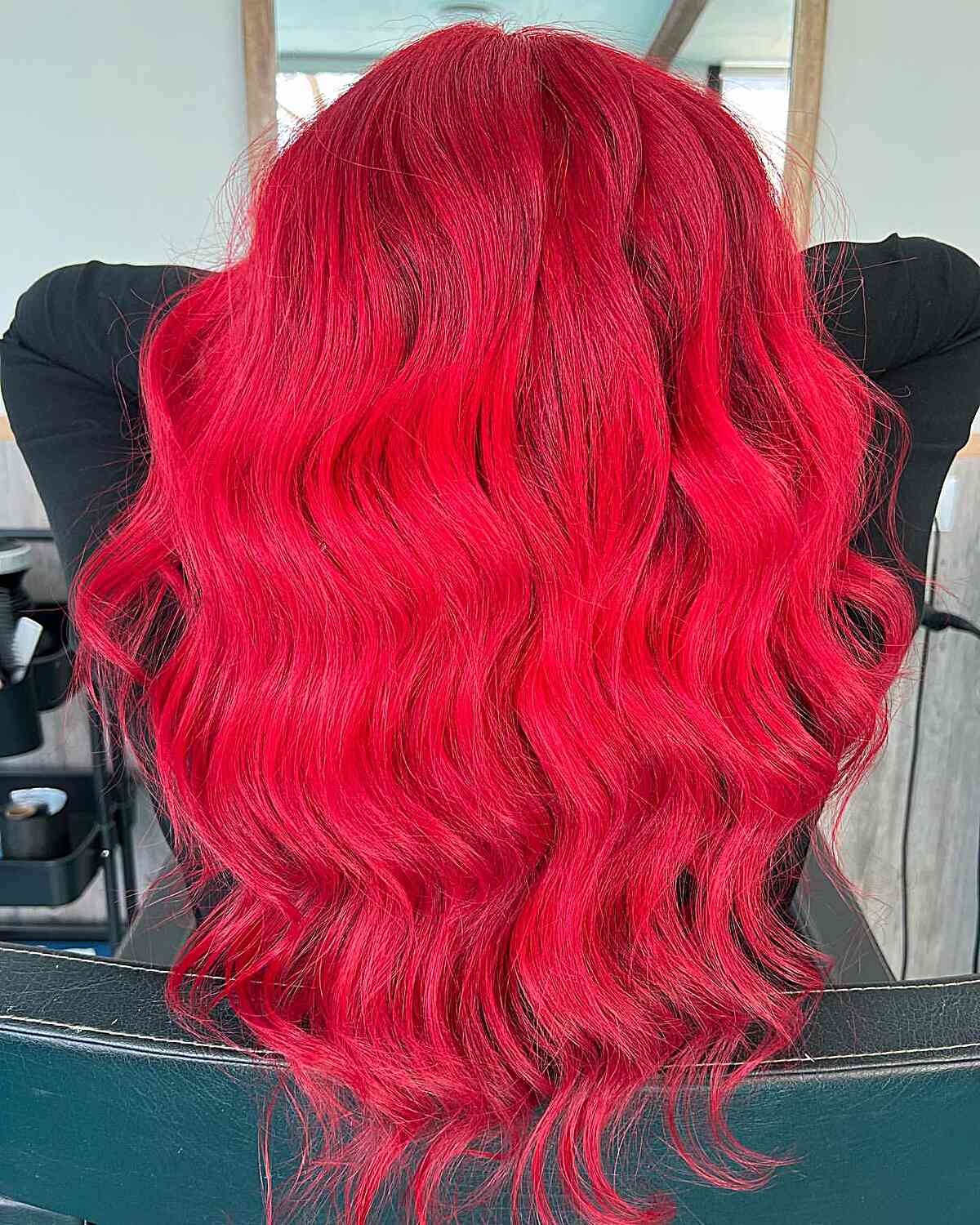 Bright Red Hair Dye for women with long wavy hair