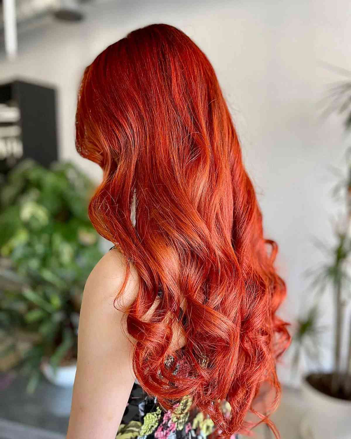 Long Loose Curls with Bright Red Copper Tone