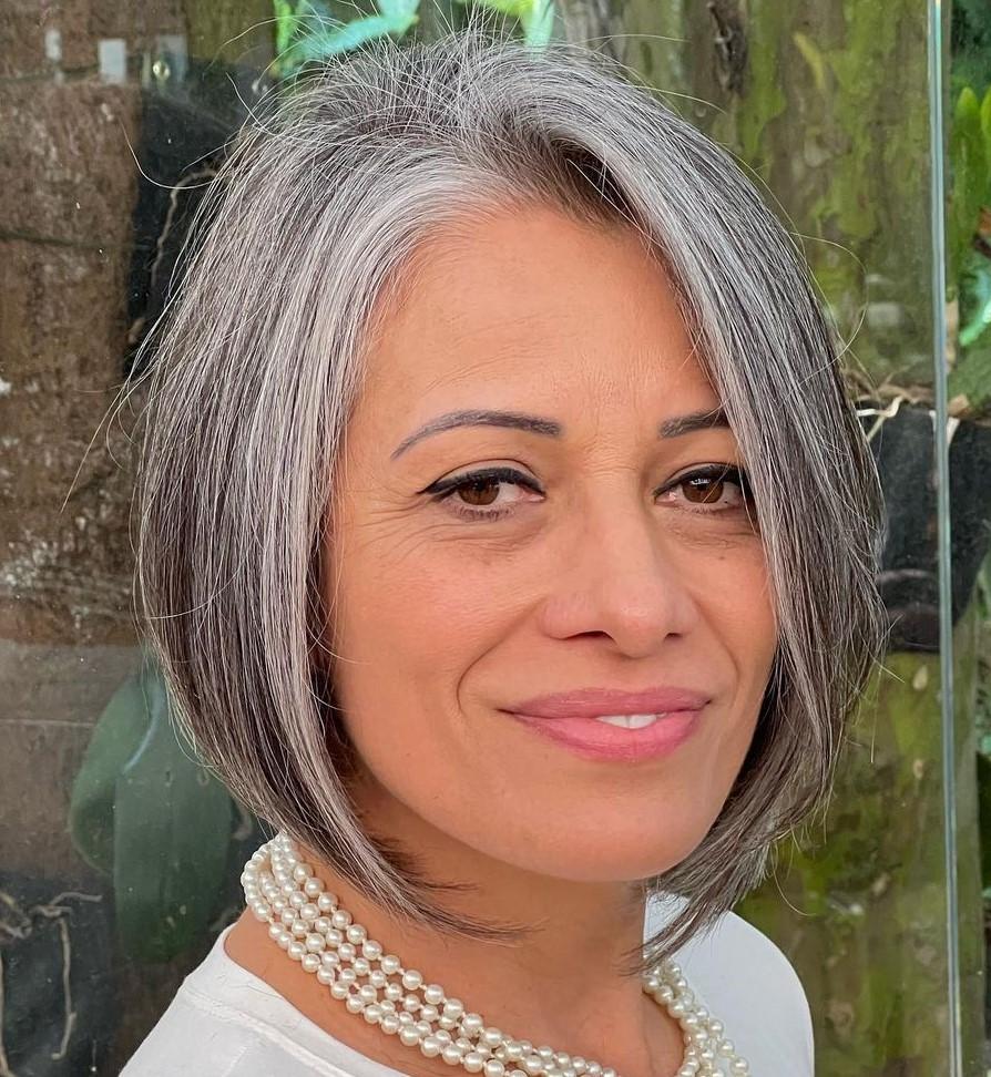 A-Line Gray Hair Bob Cuts