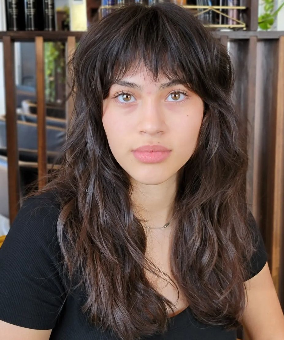 Arched Bangs on Long-Layered Hair