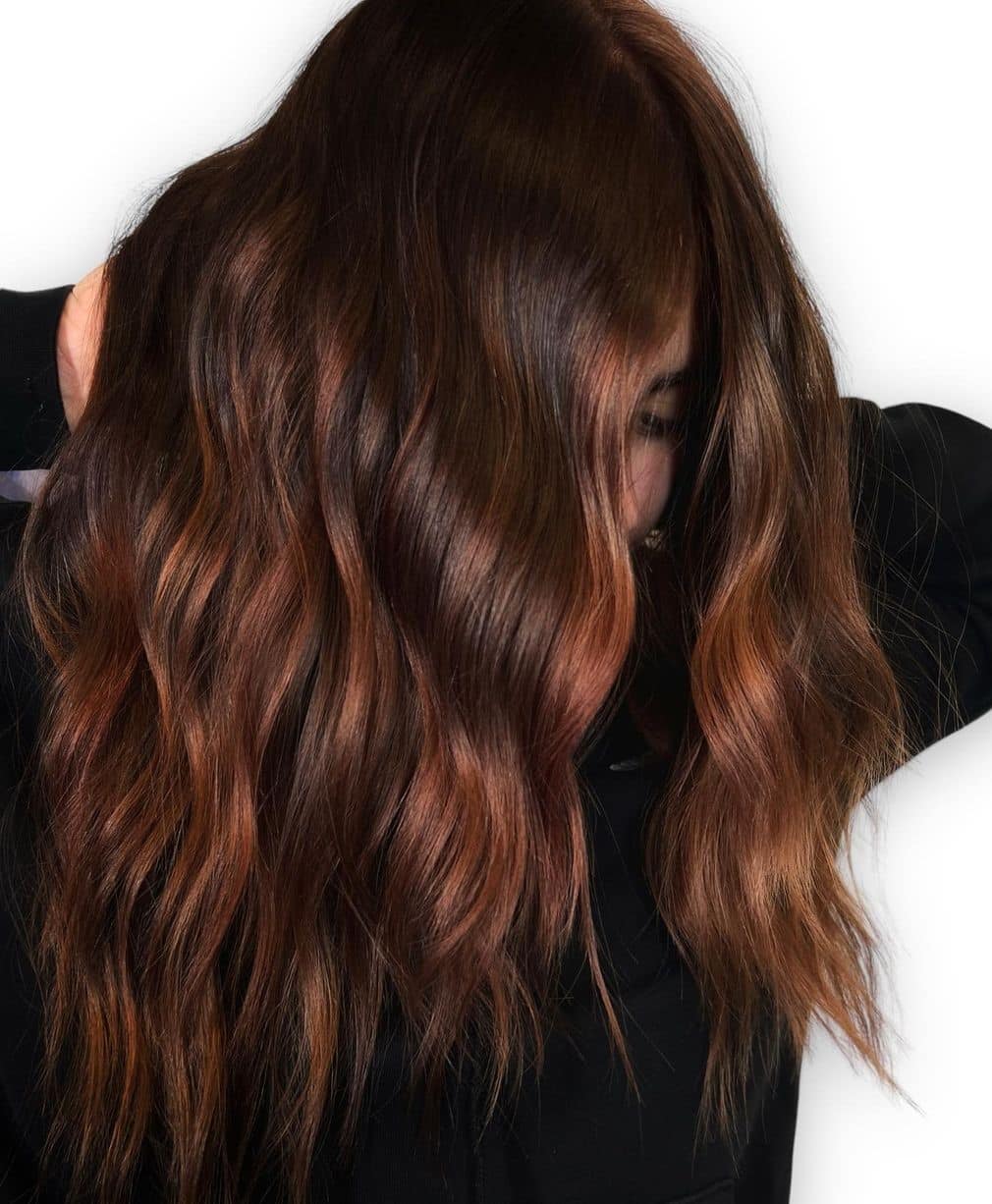 Auburn Balayage for Dark Brown Locks