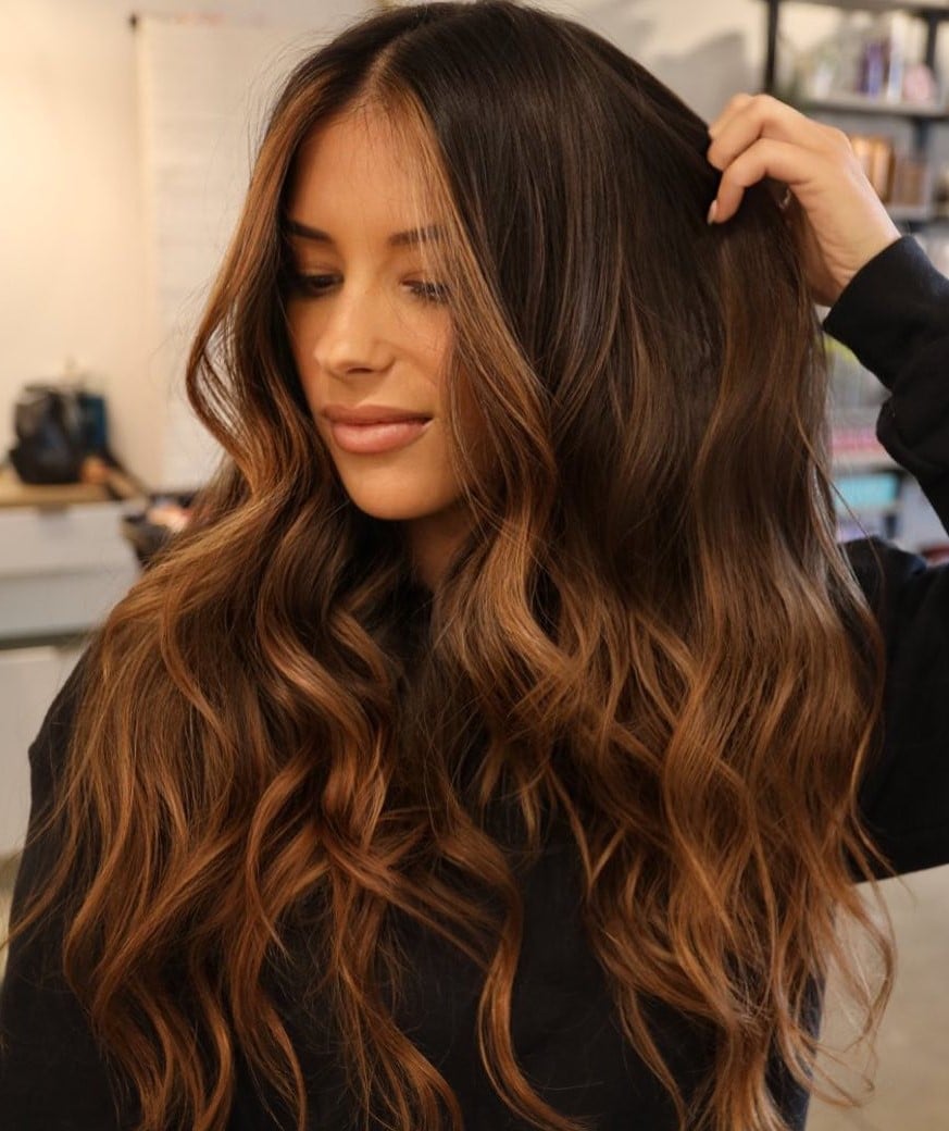 Caramel Highlights with Dark Auburn Shades