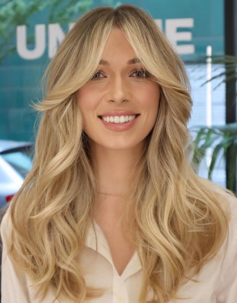 Curtain Bangs on Long-Blonde Hair