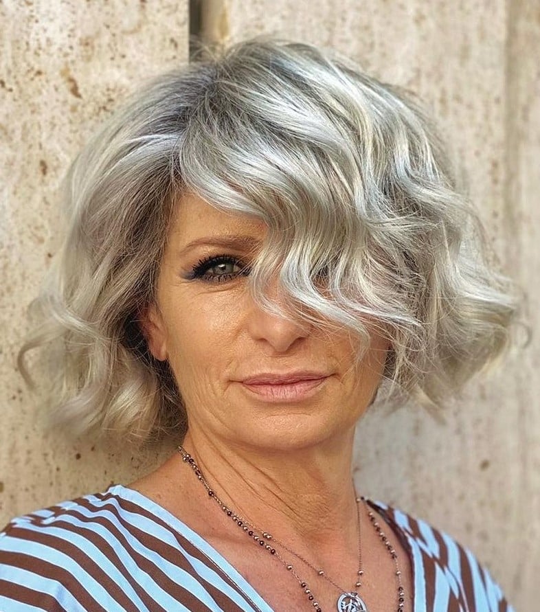 Flattering Platinum Wavy Bob