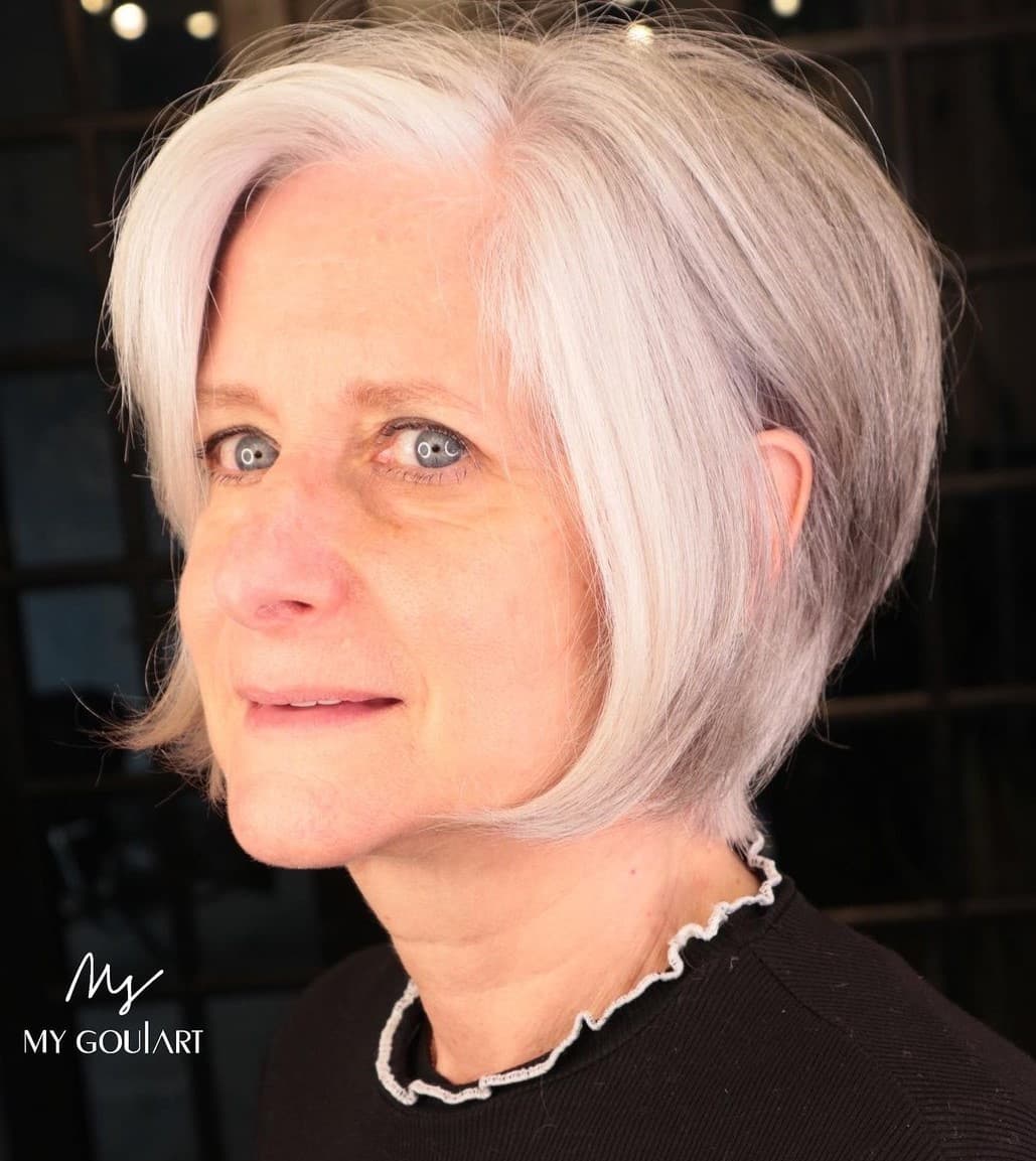 Gray Pixie Bob Haircut with Tucked Edges