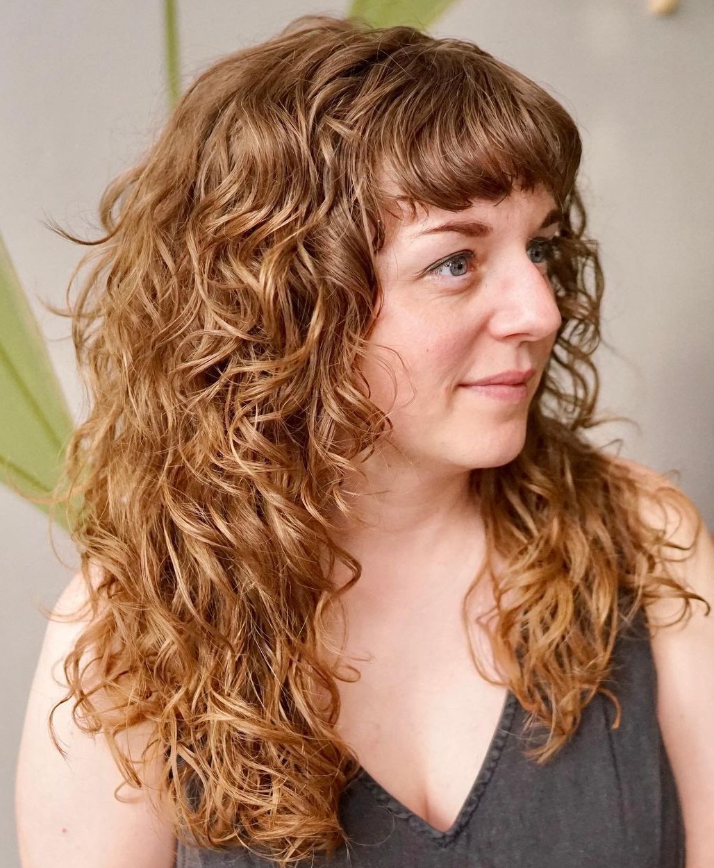 Long Curly Hair with Short Bangs
